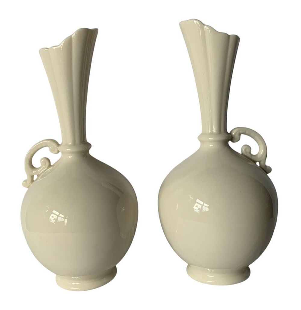 2 Lenox Ivory Bulbous Porcelain Vase SET MCM 8” USA